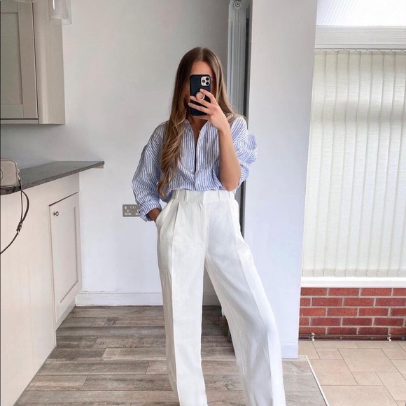 Zara Blue and White Striped Button Down Shirt - Picture 3 of 6